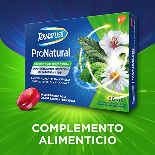 Termatuss Comprimidos para la Tos Seca o con Expectoración, Ingredientes de Origen Natural, Sabor a Frambuesa, 16 Comprimidos para Chupar