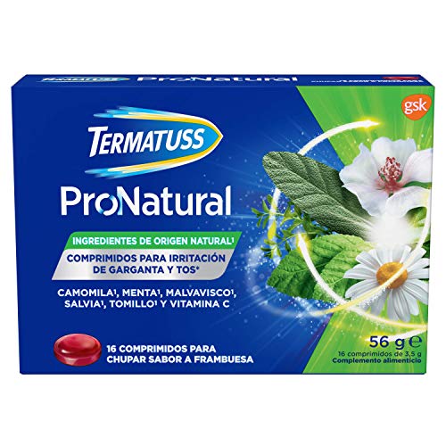 Termatuss Comprimidos para la Tos Seca o con Expectoración, Ingredientes de Origen Natural, Sabor a Frambuesa, 16 Comprimidos para Chupar
