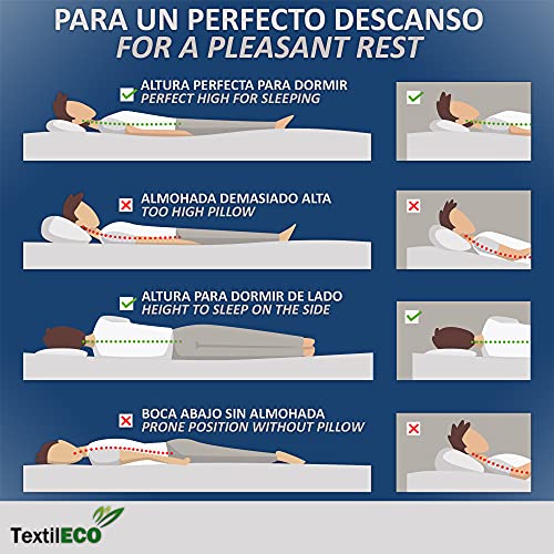 TextilECO Almohada Viscoelastica Compacta con Cremallera. Comoda Transpirable Adaptable. 2 Caras Verano Tejido 3D Invierno Acolchado. Funda Lavable. Firmeza Media. Biconfort. 67 cm