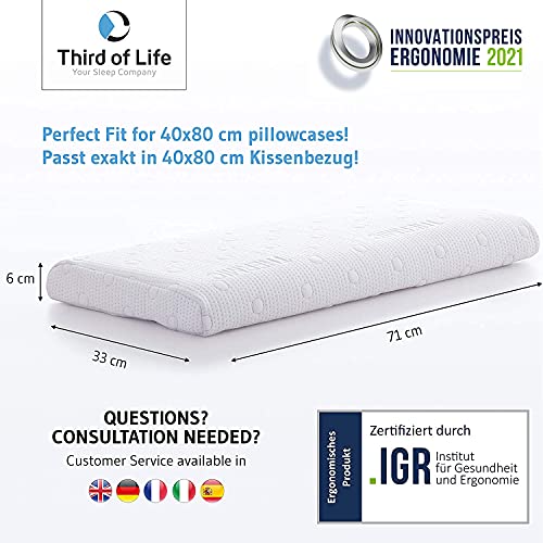 Third of Life Almohada de Espuma Viscoelástica HADAR Low | Almohada Cervical Ergonómica y Ortopédica | Hipoalergénica | Funda con Termorregulación | Ideal para Dormir Boca Abajo | 80x40cm