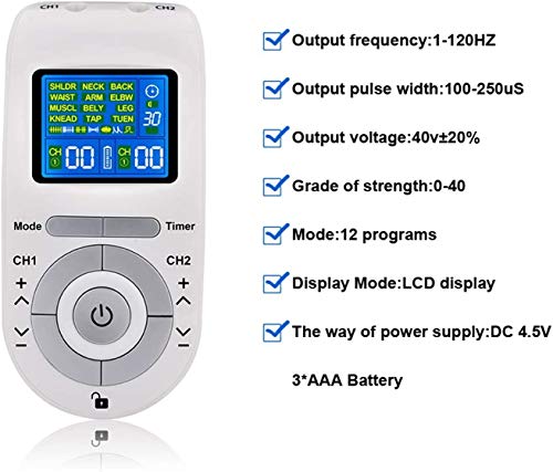 TIANYOU Tens Muscle Stimulator, Ems Massager Massager Massager Acupuntura de Baja Frecuencia Fisioterapia para el Dolor de Alivio Suave y cómodo se ajusta a la piel.