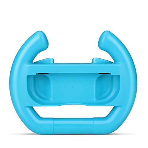 TNP Nintendo Switch Rueda Mando Joy-Con Controlador Volante Accesorio 2 Unidades Color Rojo y Azul para Mario Kart 8 Deluxe, Racing Apex, Fast RMX, Redout, Juego de Coche de Carreras