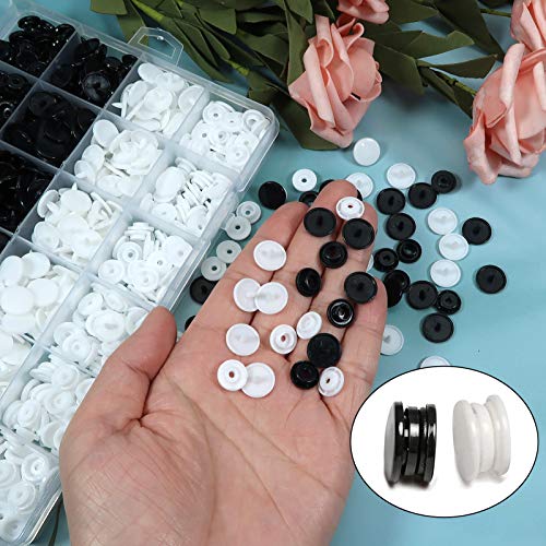 TOAOB 240 Set 12 mm Botones Redondos de Blanco y Negro T5 Plástico Botón de Presión para Ropa DIY y Manualidades DIY Coser Artesanía