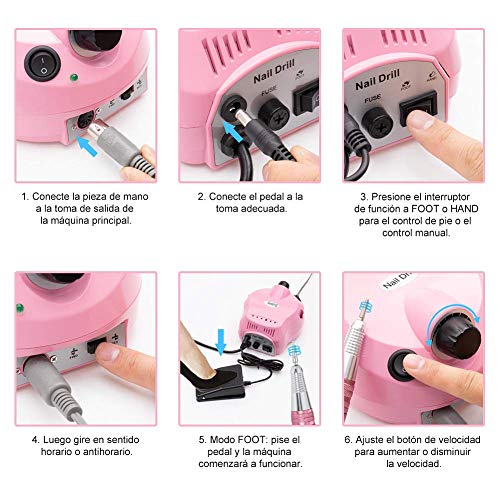 Torno para Uñas Profesional Eléctrica Taladro Máquina Rosado