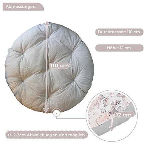 Totsy Baby Cojines para el Suelo o cojin Redondo Grande en Silla Colgante Jardin 2 en 1 - cojin en papasan Sillon, Alfombra de Juego en el Suelo Ø 110 cm (Rosa Salvaje Y Algodón Gris, 110 cm)