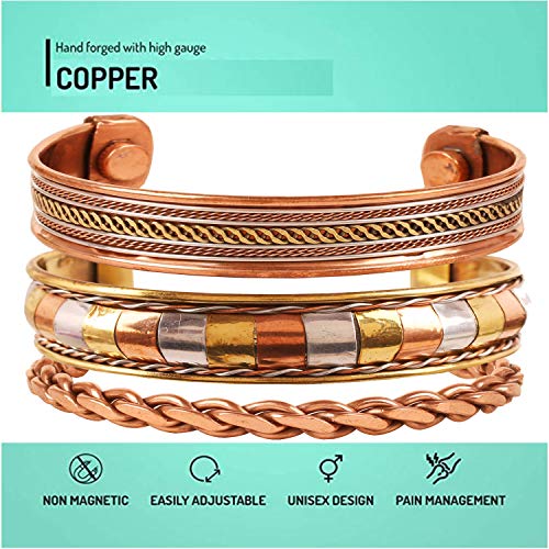 Touchstone India tibetana Espiritual Buda Pulsera Tres Metal Cobre latón Paz curación Chakra Yoga meditación Mantra joyería para Mujer Conjunto de 3 Cobre 2