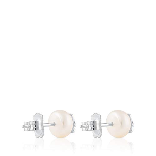 TOUS Bear - Pendientes con Perla Cultivada de Agua Dulce y Oso en Plata de Primera Ley - Motivo: 0,85 cm