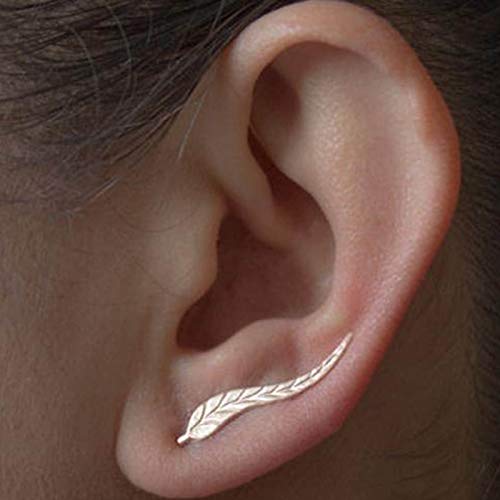 TseenYi Pendientes de oreja de hoja con diseño de hojas y orugas, pendientes minimalistas para mujeres y niñas (dorado)