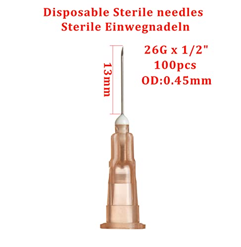 Tubo de acero inoxidable de 26 g x 0,5 pulgadas (0,45 x 13 mm), 100 unidades por paquete