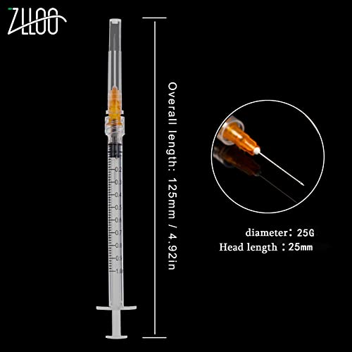Tubo de plástico de 1 ml/cc con cabezal de 25 G-25 mm, desechable, paquete independiente, fácil de usar (20 unidades).