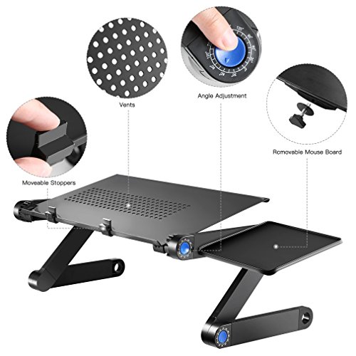 U-Kiss Mesa Plegable Ordenador Portatil, Base Ajustable y Plegable, Soportes de Regazo, Soporte de Ratón para Notebook PC Laptop Ordenador, Color Negro (TYPE2)