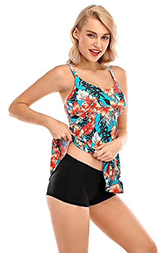 UMIPUBO Conjunto de Bikini para Mujer Traje de Baño en Dos Piezas Tankini Vest + Short de Baño Traje Conjunto de Bañador Swimsuit Ropa de Playa (A, M)