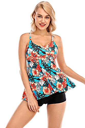 UMIPUBO Conjunto de Bikini para Mujer Traje de Baño en Dos Piezas Tankini Vest + Short de Baño Traje Conjunto de Bañador Swimsuit Ropa de Playa (A, M)