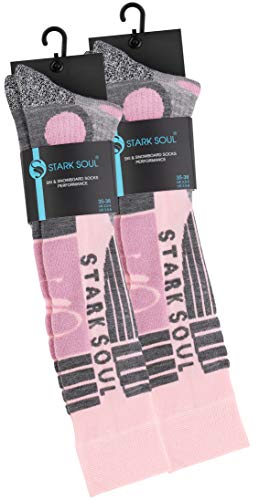 VCA - 2 pares de calcetines funcionales de esquí para mujer, calcetines de esquí con acolchado especial, Otoño-Invierno, Mujer, color rosa/gris, tamaño 39-42