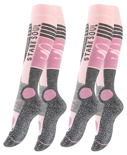 VCA - 2 pares de calcetines funcionales de esquí para mujer, calcetines de esquí con acolchado especial, Otoño-Invierno, Mujer, color rosa/gris, tamaño 39-42