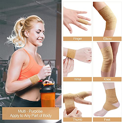 Vendaje Elástico Adhesivo 5 cm x 4.5 m, 12 Rollos de Venda Cohesiva Para el Esguince de Tobillo e Hinchazón de la Muñeca (Beige)