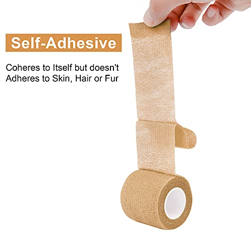 Vendaje Elástico Adhesivo 5 cm x 4.5 m, 12 Rollos de Venda Cohesiva Para el Esguince de Tobillo e Hinchazón de la Muñeca (Beige)