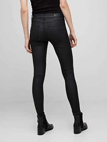 Vero Moda Vmseven Nw Ss Smooth Coated Pants Noos Pantalones para Mujer, Negro (Black Detail/Coated), 38 /L30 (Talla del fabricante: Medium)