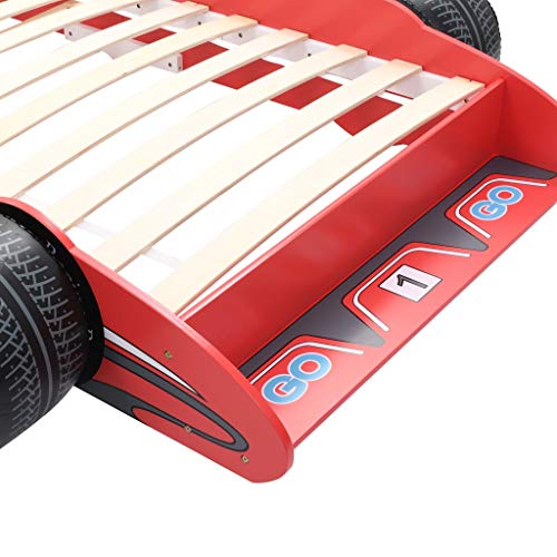 vidaXL Cama con Forma de Coche de Carreras para Niños Mobiliario Infantil Niños Pequeños Diseño Atractivo Funcional Cómoda Confortable 90x200cm Roja