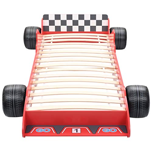 vidaXL Cama con Forma de Coche de Carreras para Niños Mobiliario Infantil Niños Pequeños Diseño Atractivo Funcional Cómoda Confortable 90x200cm Roja
