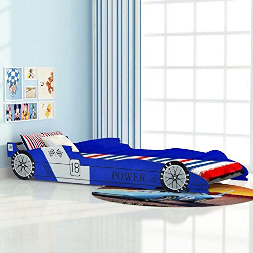 vidaXL Cama Infantil con Forma Coche Carreras Azul Habitación Decoración Niños