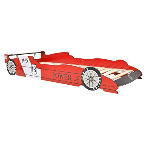 vidaXL Cama para Niños con Forma de Coche de Carreras con Luces LED Muebles para Habitación Infantil 90x200 cm MDF Rojo