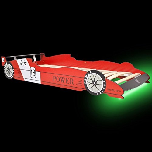 vidaXL Cama para Niños con Forma de Coche de Carreras con Luces LED Muebles para Habitación Infantil 90x200 cm MDF Rojo