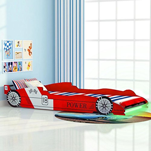 vidaXL Cama para Niños con Forma de Coche de Carreras con Luces LED Muebles para Habitación Infantil 90x200 cm MDF Rojo