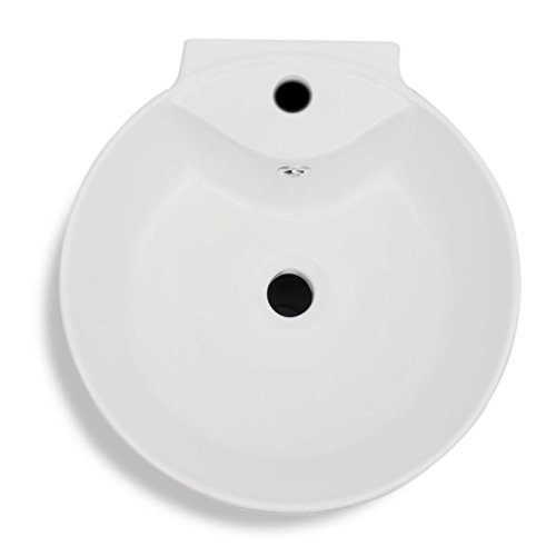 vidaXL Lavabo de Pie Redondo Agujero Grifo Desagüe Cerámica Blanco Lavamanos