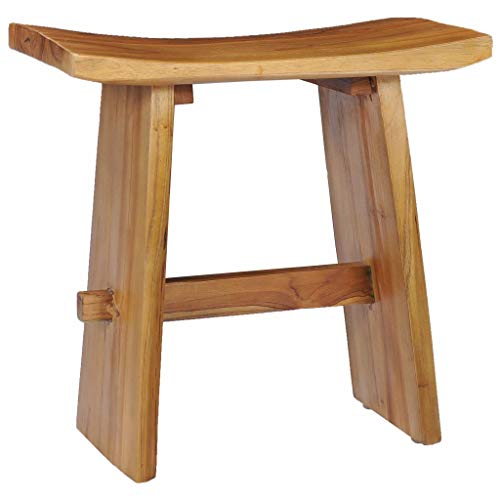 vidaXL Teca Taburete Bajo Madera Maciza Asiento Ergonómico Banqueta Diseño Oriental Rústica Mesita Noche Mesilla Banquito Baño Jardín Salón Marrón