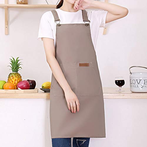 Vobajf Delantales Sólido de Color de Cocina Delantal Unisex Bolsillo del Delantal Adultos de Gran tamaño Delantal de Cocina for la residencia Babero Ajustable Delantal (Color : Camel, Size : Free)