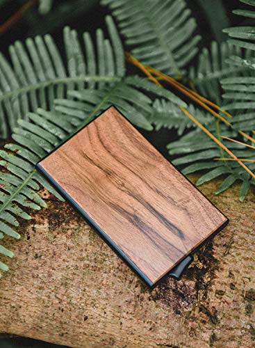VULKIT Tarjeteros para Tarjetas de Credito de Grano de Madera de Nogal Tarjetero Automatico RFID Bloqueo Hombre o Mujer Minimalista - Estuche Negro