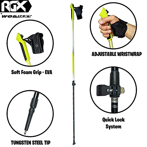WeLLIFE Bastones Nordic Walking ajustables de aluminio, ultraligeros, empuñadura de EVA y puño con sistema de bloqueo rápido telescópico para senderismo y trekking
