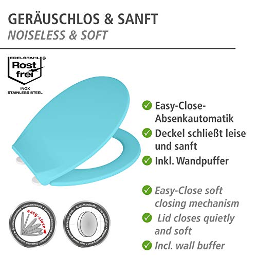 WENKO Tapa de WC Kos azul, Easy Close termoplástico - dispositivo automático de descenso, Thermoplast, 37 x 44 cm, Azul