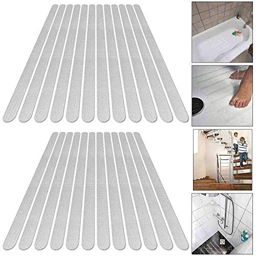 Wenxiaw Tiras Adhesivas Transparentes Antideslizantes Pegatinas de Bañera Antideslizantes Adhesivo de Rayas Antideslizante para Ducha, Bañera, Escaleras, Transparente, 2 * 38 cm, 24 Piezas