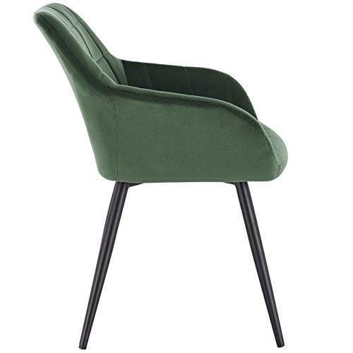 WOLTU 1x Sillas de Comedor Nordicas Estilo Vintage Juego de 1, Silla de Cocina Silla Tapizada con Reposabrazos Tapizadas en Terciopelo, Estructura de Metal, Verde Oscuro BH93dgn-1