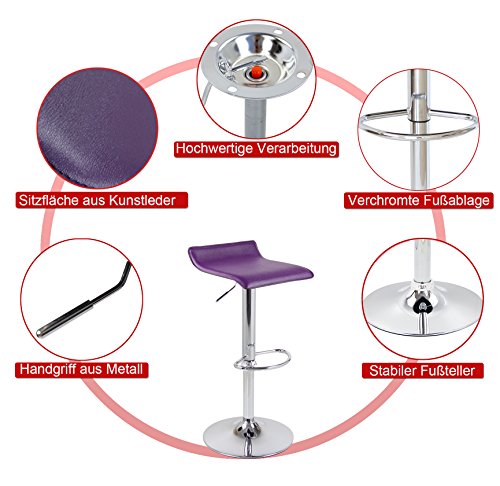 WOLTU 2X Taburetes de Bar Regulable en Altura Cuero Artificial Acero Cromado Asiento Acolchado Silla de Bar Taburetes Alto Cocina Gris BH11gr-2