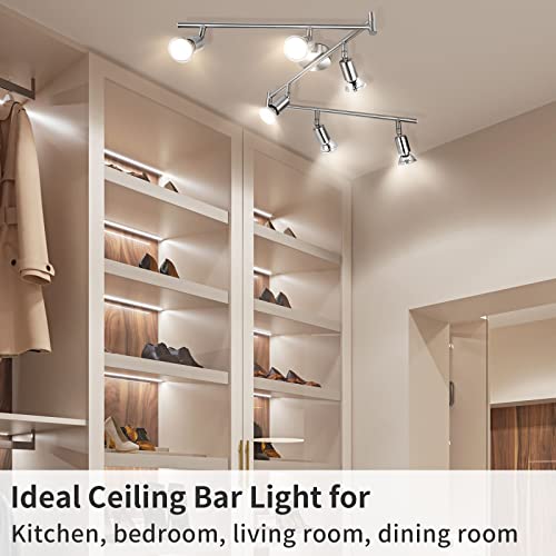Wowatt Lámpara de techo LED Plafón con Focos Giratorios Lámpara de salón 6x Spot Bombillas GU10 Bajo consumo 5W 230V 2800K Blanco cálido 420lm 82Ra IP20 Níquel Mate