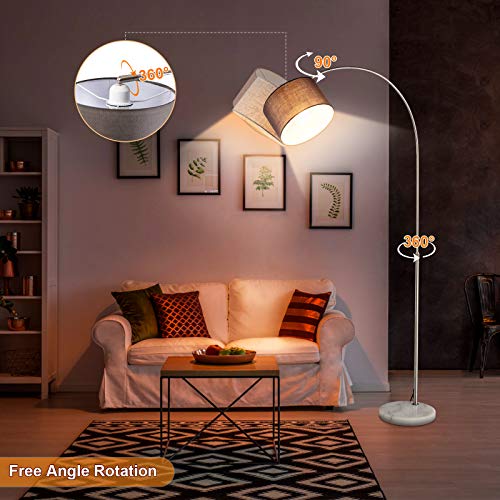 WUDSEE Lámpara de Arco Lámpara de Pie Arqueada Ajustable en Altura con Base de Mármol y Pantalla de Tela Adecuada para Lámparas Normales de Hasta 60 W, E27 Enchufe, Color: Altura125-180 CM, Gris