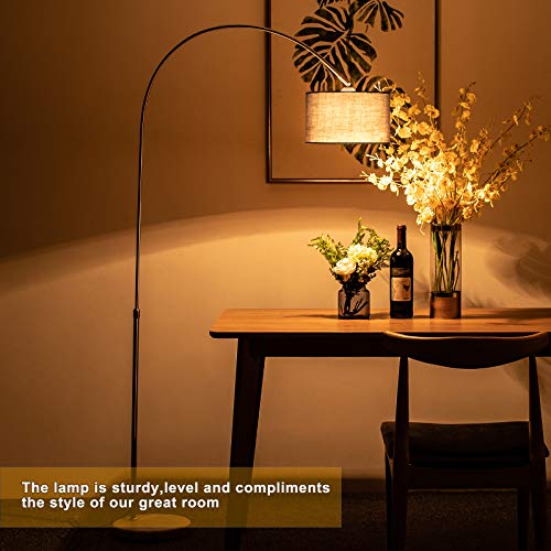 WUDSEE Lámpara de Arco Lámpara de Pie Arqueada Ajustable en Altura con Base de Mármol y Pantalla de Tela Adecuada para Lámparas Normales de Hasta 60 W, E27 Enchufe, Color: Altura125-180 CM, Gris
