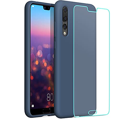 YATWIN Funda de Silicona Compatible con Huawei P20 Pro 6.1", Carcasa Huawei P20 Pro Case, Carcasa de Sedoso-Tacto Suave, Protección Funda Protectora 3 Tapas Estructura, Azul Medianoche