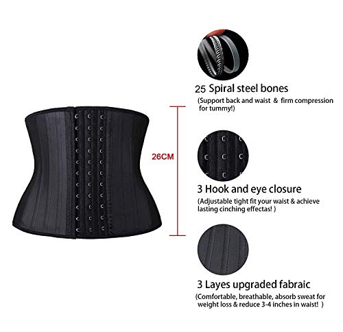 YIANNA Faja Reductora Mujer Torso Corto Waist Trainer Corset Colombianas Fajas Reductoras Abdomen Postparto Corsé Reductor Negro, 110299 Size 2XL