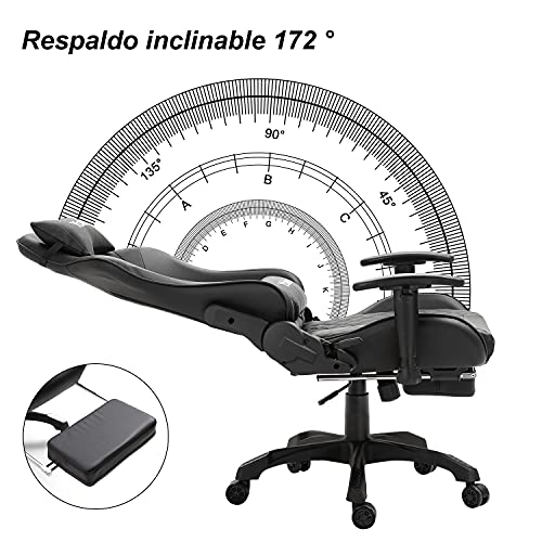 YOLEO Silla Gaming Profesional, Silla Ajustable Giratoria para Juegos, Silla de Computadora, con Reposapiés Retráctil, Ergonómica, Carga Máxima de 150 kg, Negro