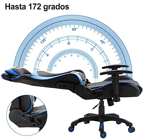YOLEO Silla Gaming Profesional, Silla Ajustable Giratoria para Juegos, Silla de Computadora, Reposabrazos Ajustables y Respaldo, Ergonómica, Carga Máxima de 150 kg, Azul