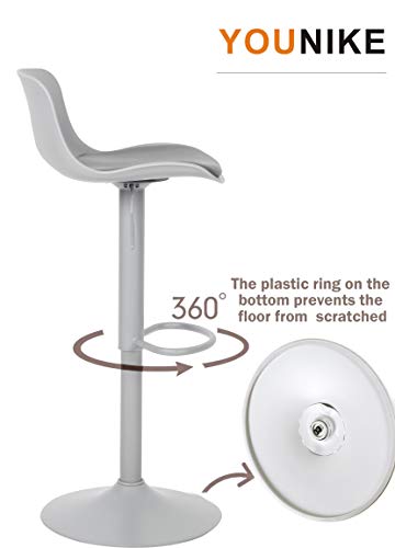 YOUNIKE 2X Taburete de Bar con Altura Ajustable y rotación de 360°, diseño ergonómico y aerodinámico Moderno, Taburete Alto para Bar, Cocina y hogar, Gris
