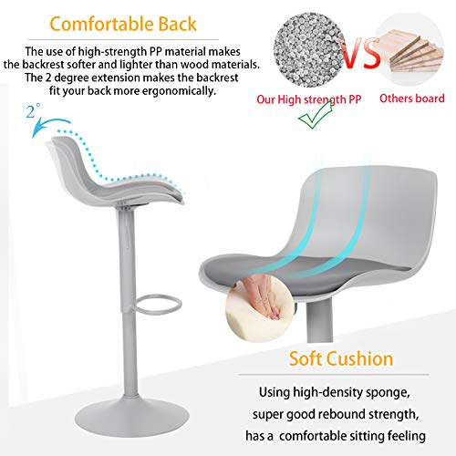 YOUNIKE 2X Taburete de Bar con Altura Ajustable y rotación de 360°, diseño ergonómico y aerodinámico Moderno, Taburete Alto para Bar, Cocina y hogar, Gris