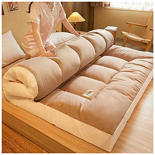 YRRA Colchón de futón, Plegable y Grueso colchón Tradicional japonés, Acolchado de Tatami Colchón Acolchado y Mullido, Piso de Tatami portátil, para Dormir Viaje,Caqui,90x200cm