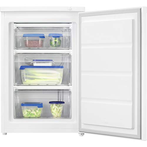 Zanussi ZYAN8EW0 Congelador Vertical mini, Libre instalación, 84,5 cm, Capacidad 85 Litros, Control mecánico, Congelación rápida, 3 Cajones, Puerta Reversible, Blanco