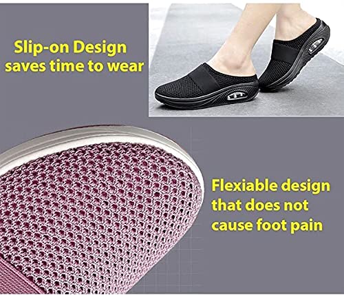 Zapatos ortopédicos para caminar con cojín de aire para mujer, zapatos ortopédicos para caminar con diabéticos, transpirables, casuales, con cojín de aire sin cordones, Pink, 37.5 EU