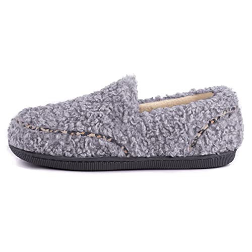 ZIZOR Zapatillas de piel sintética para mujer con espuma viscoelástica acogedora, zapatos de casa para interiores o exteriores, gris (gris), 38 EU